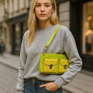 Lumiani Neon Green & Yellow Leather Bag / Made in a Italy
